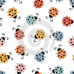 Hand drawn seamless pattern with ladybugs. Cute background. Simple graphic design. Scandinavian style