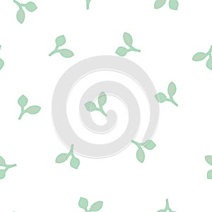 Hand drawn seamless pattern with leaves in pastel blue