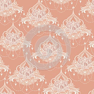 Hand-drawn seamless pattern with lotus in east style