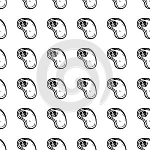 Hand Drawn seamless pattern meat doodle. Sketch style icon. Decoration element. Isolated on white background. Flat design. Vector