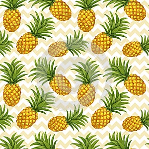 Hand drawn seamless pattern with pineapple