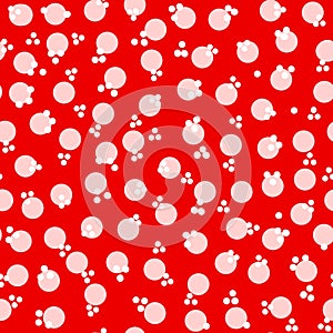 Hand drawn seamless pattern with red pink geometric circles on bright crimson. Large abstract polka dot round shapes