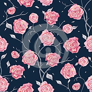 Hand Drawn seamless pattern of Roses