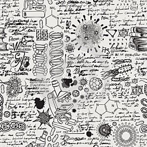 Hand-drawn seamless pattern on the science theme