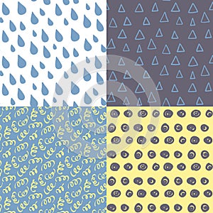 Hand drawn seamless pattern set.