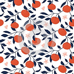 Hand drawn seamless pattern with Tangerines. Vector wallpaper photo