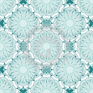 Hand drawn seamless pattern vector of blue mandala with floral elements. Vintage mosaic for design tile, cards, wallpaper,