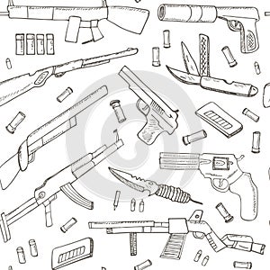 Hand drawn seamless pattern with Weapons.
