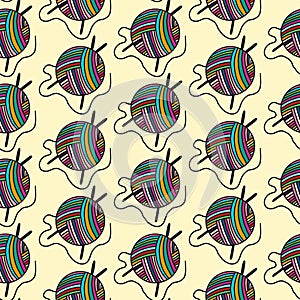 Hand drawn seamless pattern of wool yarn colored rainbow for texture for clothes package wrapping