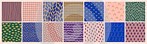 Hand Drawn Seamless Patterns Textures Set. Abstract Vector Background in Contemporary Style. Rain Drops,