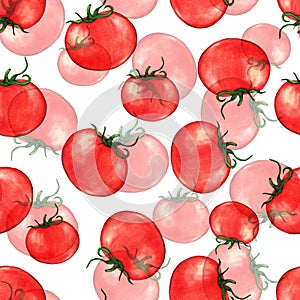 Hand drawn seamless repeated pattern with watercolor ripe red tomatoes