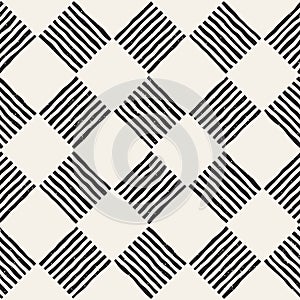 Hand drawn seamless repeating pattern with checker lines tiling. Grungy freehand background texture.