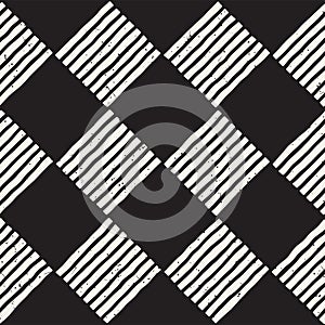 Hand drawn seamless repeating pattern with checker lines tiling. Grungy freehand background texture.