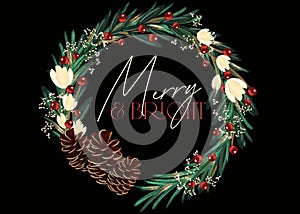 Hand Drawn Seasonal Holiday Christmas Floral Wreath