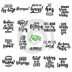 Hand drawn seasons set of lettering phrase about Easter isolated on the white background. Fun brush ink vector