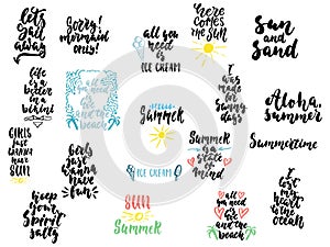 Hand drawn seasons set of lettering phrase about Summer holiday isolated on the white background. Fun brush ink vector