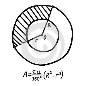 Hand drawn sector of annulus Area. Sketch for education, icon