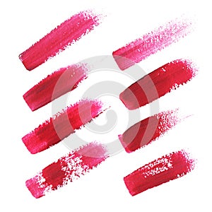 Hand drawn set of abstract red brush paint texture design acrylic stroke isolated on  white background for your design.