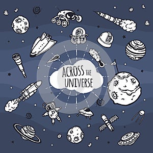 Hand drawn set of astronomy doodles.