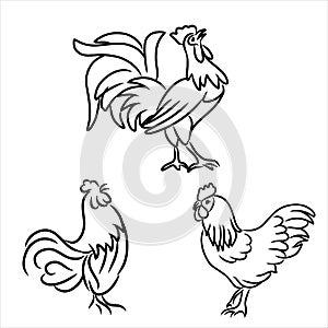 Hand drawn set chicken and roster icon