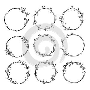 Hand drawn set of circle floral frame