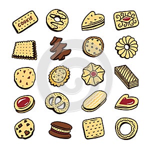 Hand drawn set of cookies biscuits desserts. Vector illustration.