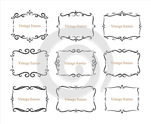 Hand drawn set of decorative frames, borders, calligraphic design elements collection. vintage vector illustration
