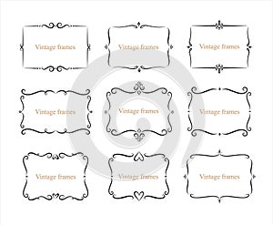 Hand drawn set of decorative frames, borders, calligraphic design elements collection. vintage vector illustration