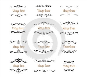 Hand drawn set of decorative frames, borders, page decoration calligraphic design elements. vintage vector illustration