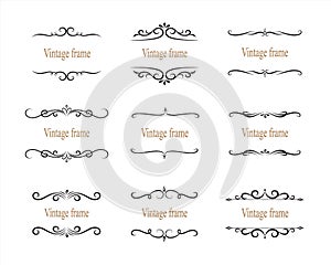 Hand drawn set of decorative frames, borders, page decoration calligraphic design elements. vintage vector illustration