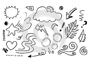 Hand drawn set doodle elements for concept design isolated on white background. vector illustration