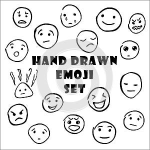 Hand drawn set of emoticons, emoji smiley icons