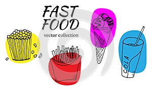 Hand drawn set with fast food