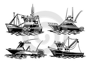 Hand Drawn set of Fishing Boats