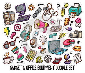 Hand drawn set of Gadget doodles in Colors vector-01