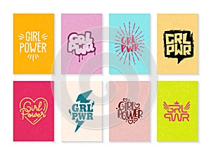 Hand Drawn Set of Girl Power Stickers for Social Media