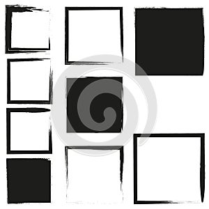 Hand drawn set grunge square frames. Vector illustration. EPS 10.
