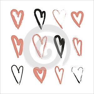 Hand drawn set of hearts. Design elements fot Valentine s day. Love doodle icons for greeting ot wedding cards - vector