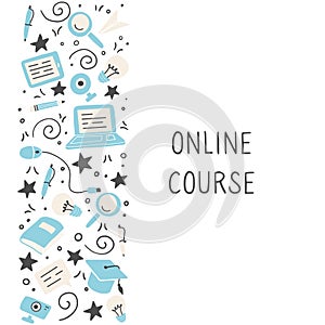 Hand drawn set of online education elements. Vector illustration.