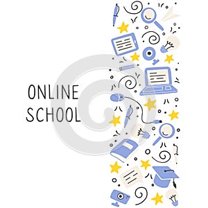 Hand drawn set of online education elements. Vector illustration.