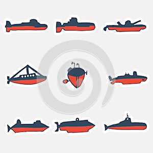 A hand drawn set of paths submarines. Vector illustration.