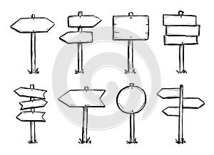 Hand drawn set of road direction sign