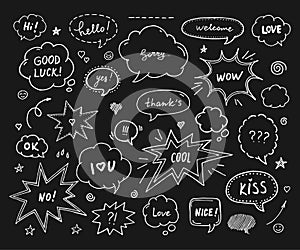 Hand drawn set of speech bubbles with dialog words