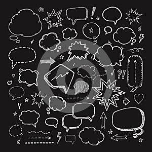 Hand drawn set of speech bubbles and elements
