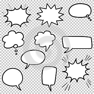 Hand drawn set of speech bubbles isolated . Doodle set element. Vector illustration