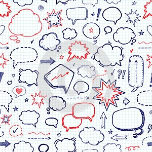 Hand drawn set of speech bubbles. Vector seamless pattern