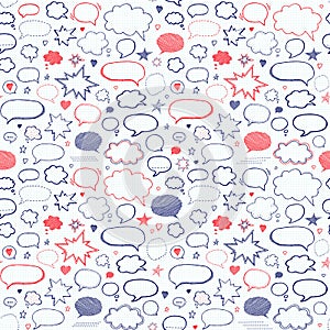 Hand drawn set of speech bubbles. Vector seamless pattern