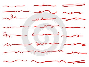 Hand drawn set of underline, curly swishes