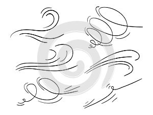 Hand drawn set wind doodle blow, gust design