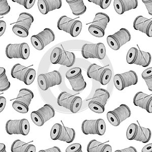 Hand drawn sewing kit, seamless pattern